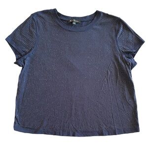 INC International Concepts Navy Blue Jeweled Rhinestone Studded Tee T-Sh…